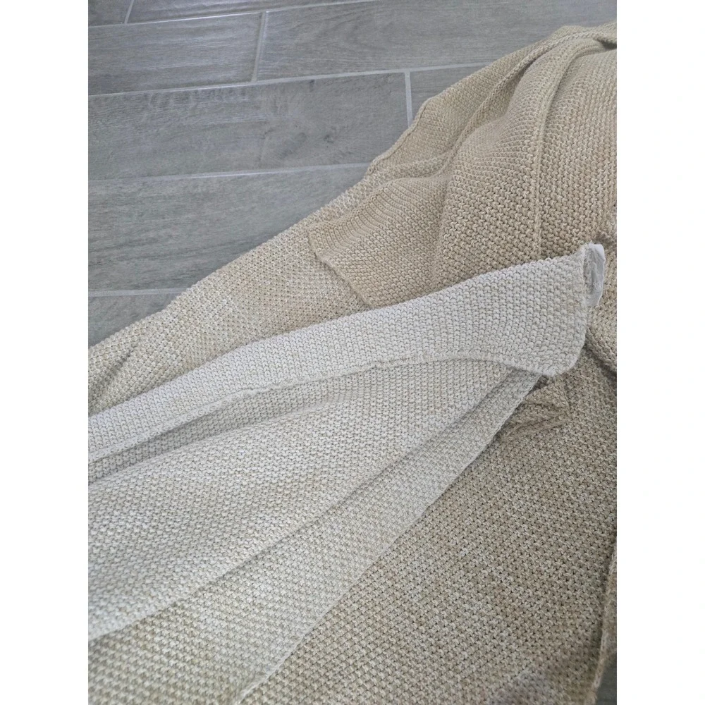Anthropologie Knit Throw Blanket Neutral Two Tone Textured Woven Home Colorblock